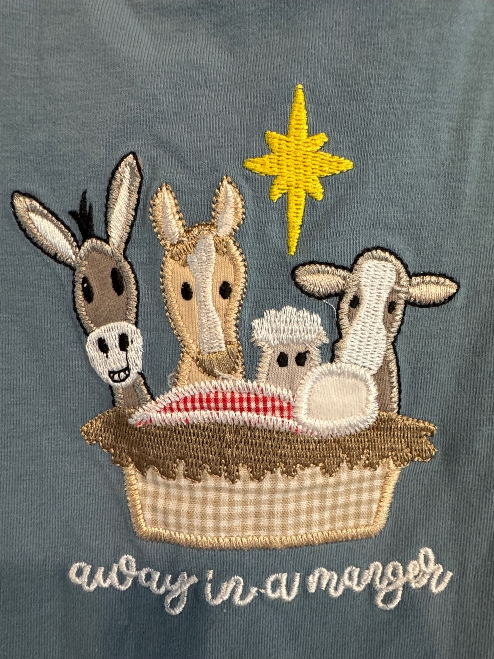 Three Sisters “Away in a Manger” One-Piece Romper with Nativity Applique - Picture 4 of 7